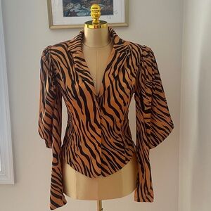 Akira Women's Tiger Black Orange Print Top